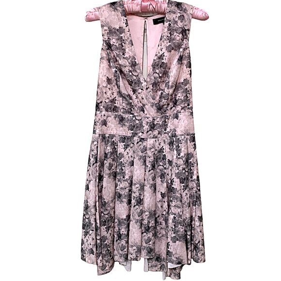 Robert Rodriquez Dress Open Back V-neck Uneven Hem Victorian Floral Pink Grey 2 - Picture 2 of 16